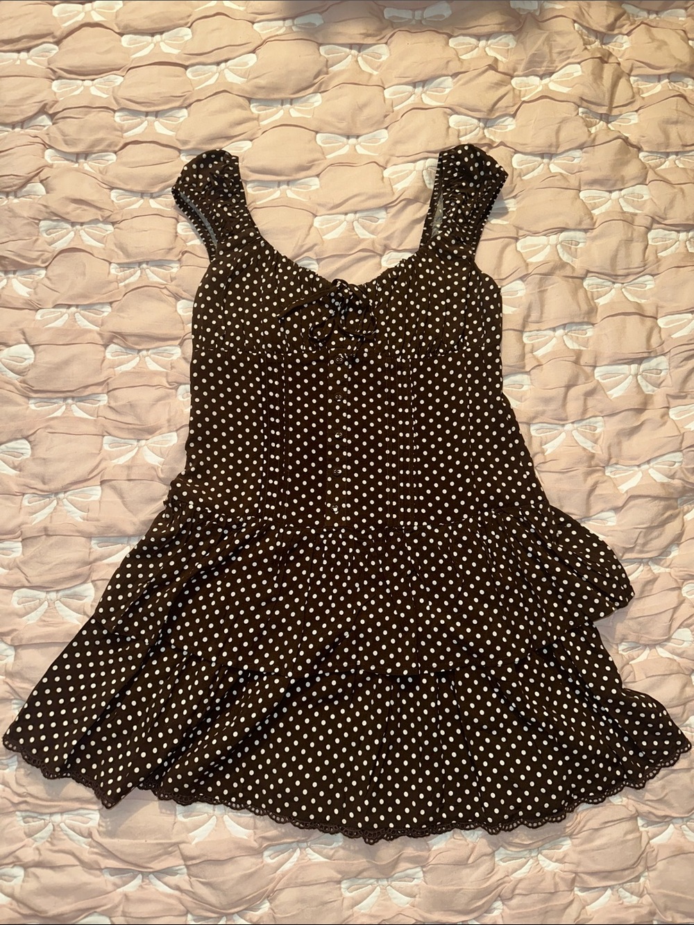 wild fable Brown Polka Dot Tie-Front Tiered Mini Dress